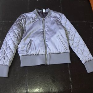 Silver/Gray Quilted Bomber Jacket